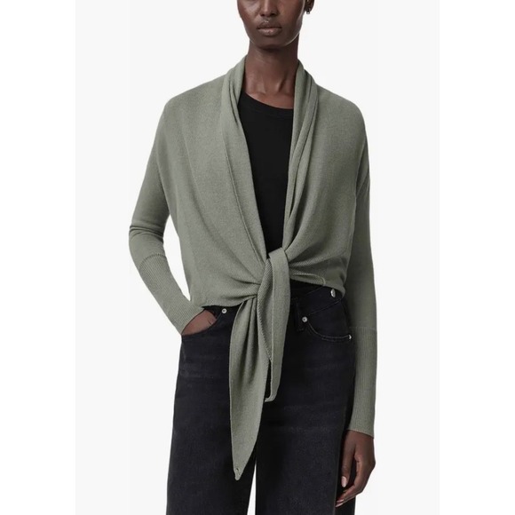 All Saints Wasson Pirate Wool Silk Knit Convertible Cardigan Grey Medium - Picture 2 of 11